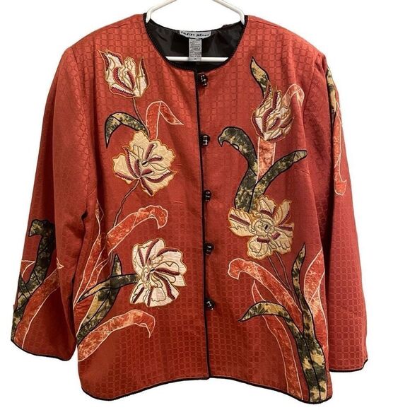 Indigo Moon Womens Embroidered Patchwork Jacket 1X Terracotta Velvet Art to Wear - Picture 1 of 5